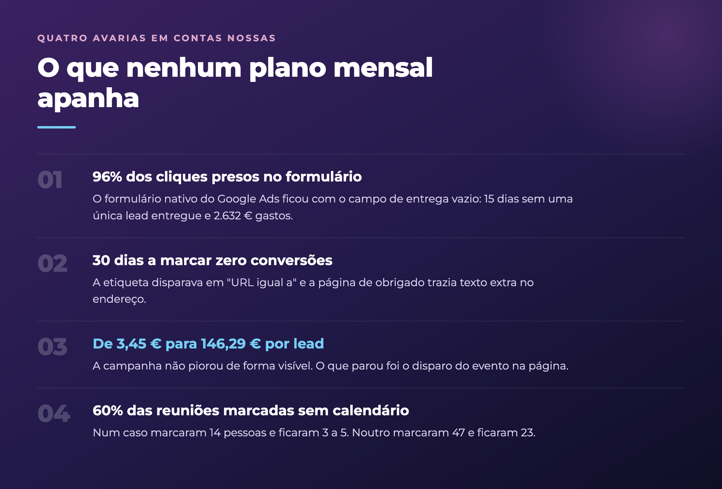Quatro avarias em contas de anúncios que um plano mensal não apanha