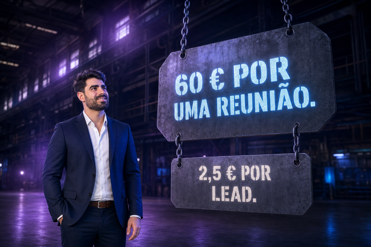 Custo de aquisição de leads nas nossas campanhas: 2,5 € por lead contra 60 € por uma reunião